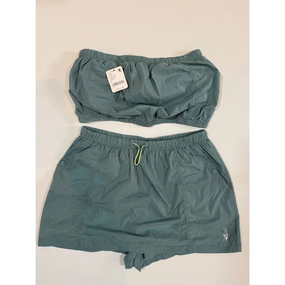 FP Movement Free People Way Home Skort and Tube Top Set Eucalyptus Green Blue S